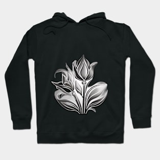 Silver Floral Elegance on Black Background No. 939 Hoodie